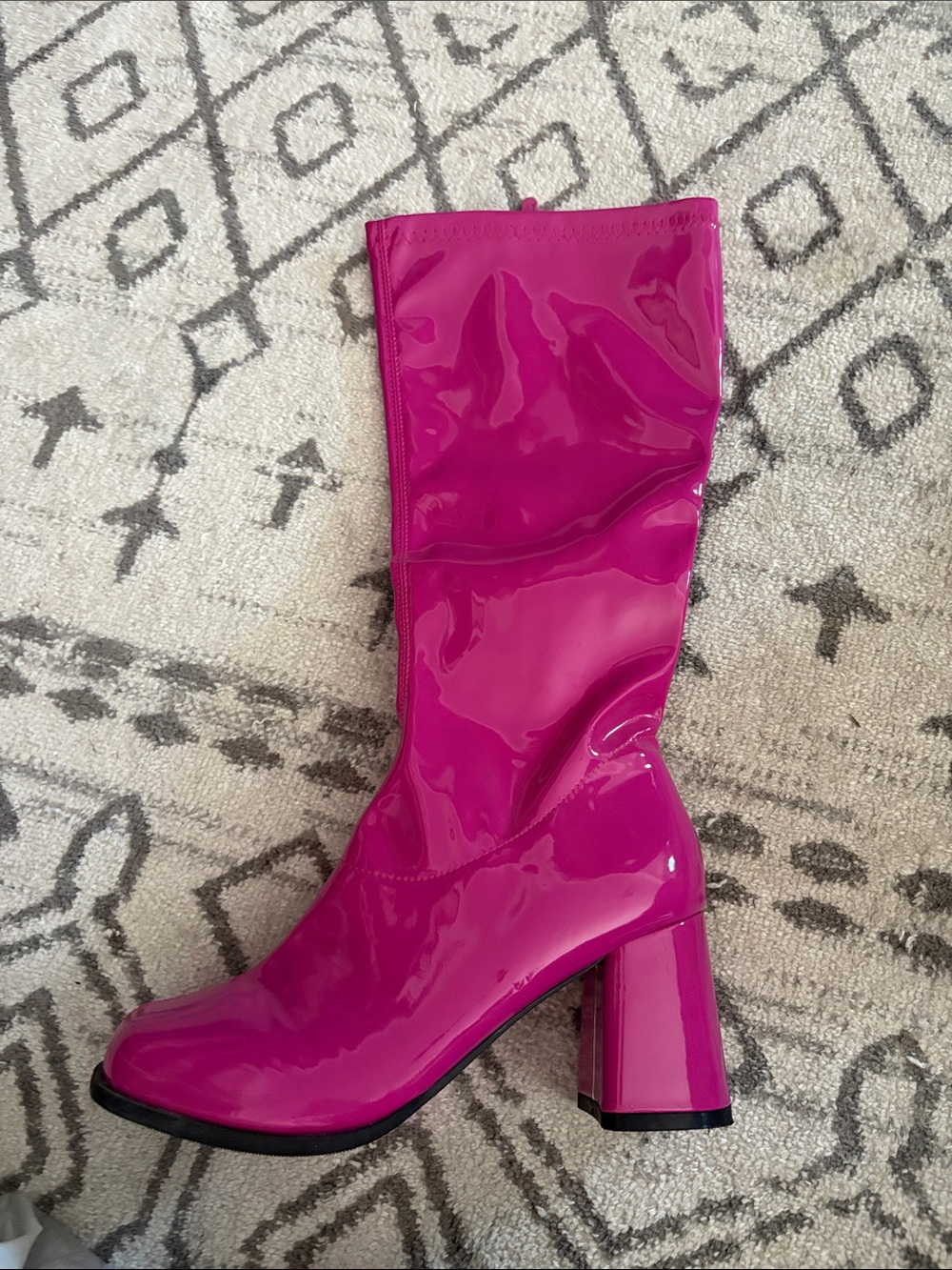 Patent Fuchsia Knee-High Block Heel Boots - Women